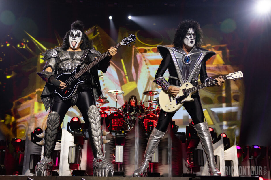 Heavy metal band KISS performing at the CLimate Pledge Arena as part of thier The energy was electric as KISS took the stage at Climate Pledge Arena in Seattle, Washington on Saturday, November 25, 2023. The band, known for their iconic black and white makeup and pyrotechnic shows, did not disappoint. They played all of their hits, including "Rock and Roll All Nite," "Detroit Rock City," and "Love Gun." The crowd sang along at the top of their lungs and danced the night away. It was a night to remember for all who were there.