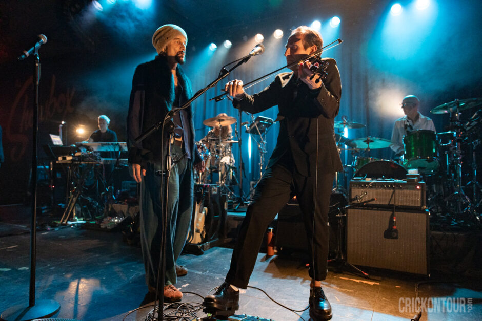The band James performs before a sold-out audience at The Showbox in Seattle, Washington.